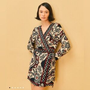 Farm Rio Black Passion Scarf Mini Wrap Dress